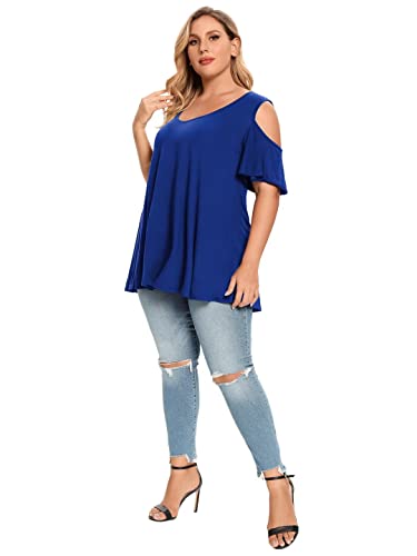 LARACE Plus Size Tunic Tops For Women V neck Short Sleeve T-shirt Cold Shoulder Loose Summer Tops Blouse