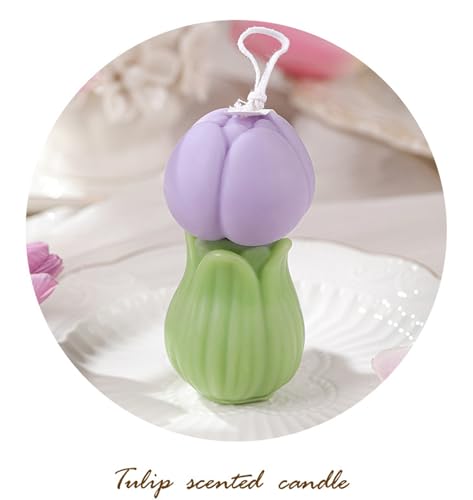 Tulip Flower Shape Scented Healing Candle,70G Flower In Bud Handmade Soy Wax Aroma Decorative Candle for Table Photo Prop ...