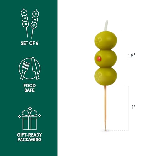 Genuine Fred Cocktail Party Olive Birthday Candles – Set of 6 Martini Olive Celebration Candles with Wooden Picks – Fun De...