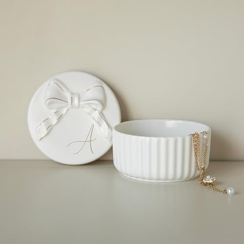 COLLECTIVE HOME Monogram Initial Jewelry Box with Bow - Elegant Ring Holder & Earring Dish | Christmas Gift Idea for Wome...