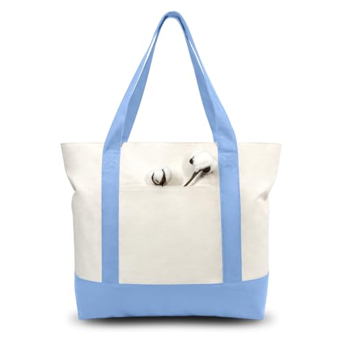 TOPDesign 1-Pack Canvas Tote Bag with an External Pocket, Reusable Grocery Shopping Bag, Top Zipper Closure, Daily Essenti...