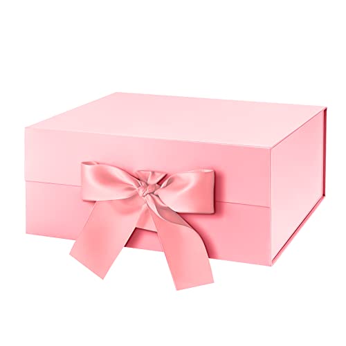 HAPPY POTATO Gift Box for Presents with Ribbon 9x6.5x3.8 Inches, Pink Gift Box with Lid, Bridesmaid Proposal Box (Glossy P...
