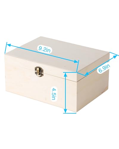 2 Pack Large Unfinished Wooden Box with Locking Clasp - 9.2x6.9x4.5 in-8.2X5.8X3.5in Natural Super Thick Poplar Box DIY Ke...