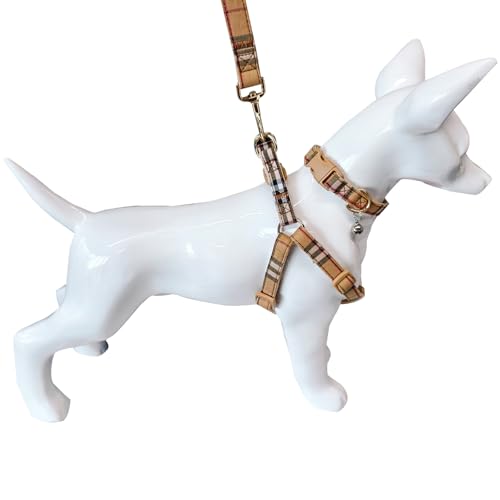 NISIYE Cute Plaid Dog Collar Harness and Leash with Safety Buckle - Adjustable and No Pull Comfortable Dog Collars for Sma...