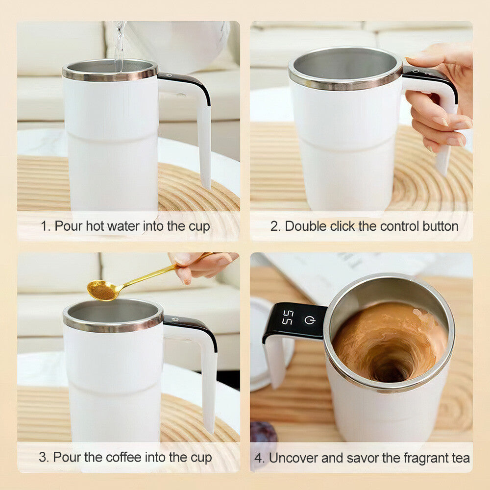 Digital Self Stirring Coffee Mug Auto Mixing Milk Tea Cup Magnetic Rechargeable White