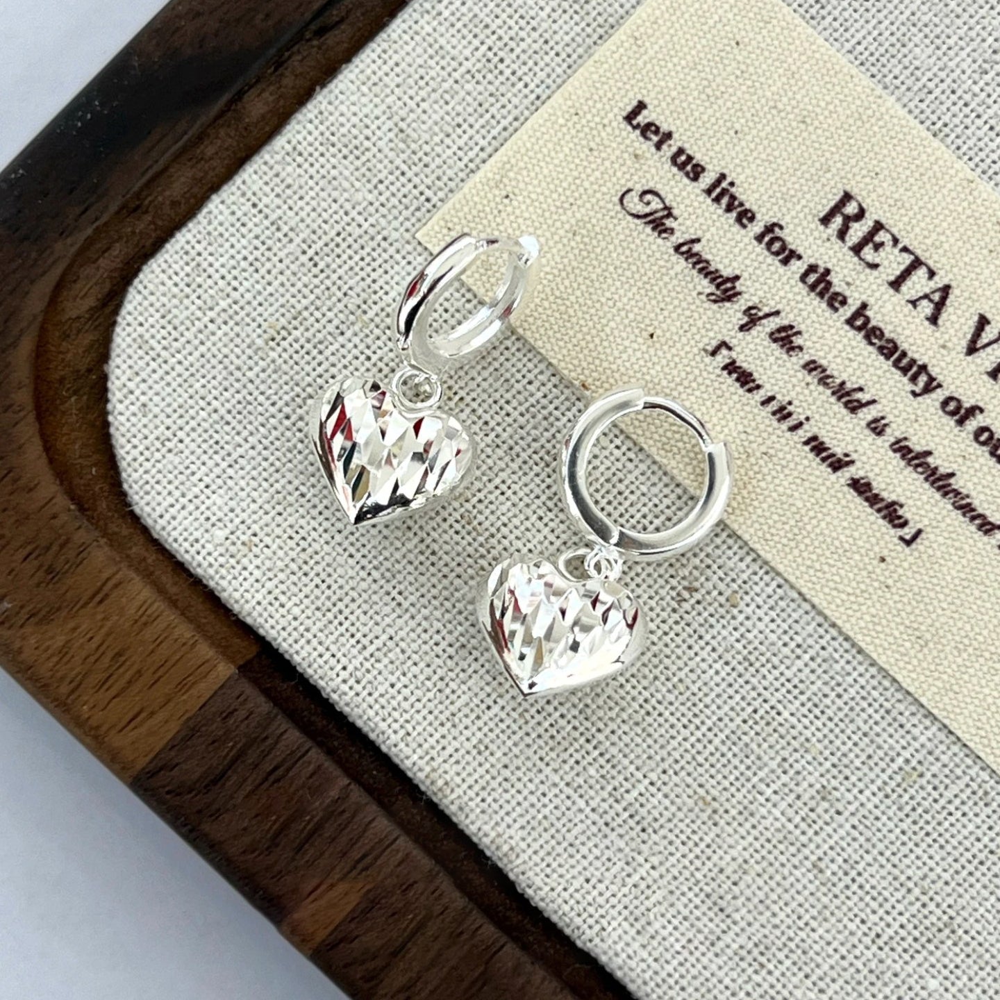 1 Pair 999 Sterling Silver Faceted Sparkly Heart Hoop Earrings, Minimalist & Elegant, Perfect For Daily, Dating & Gifting, Ideal Valentine's Gift