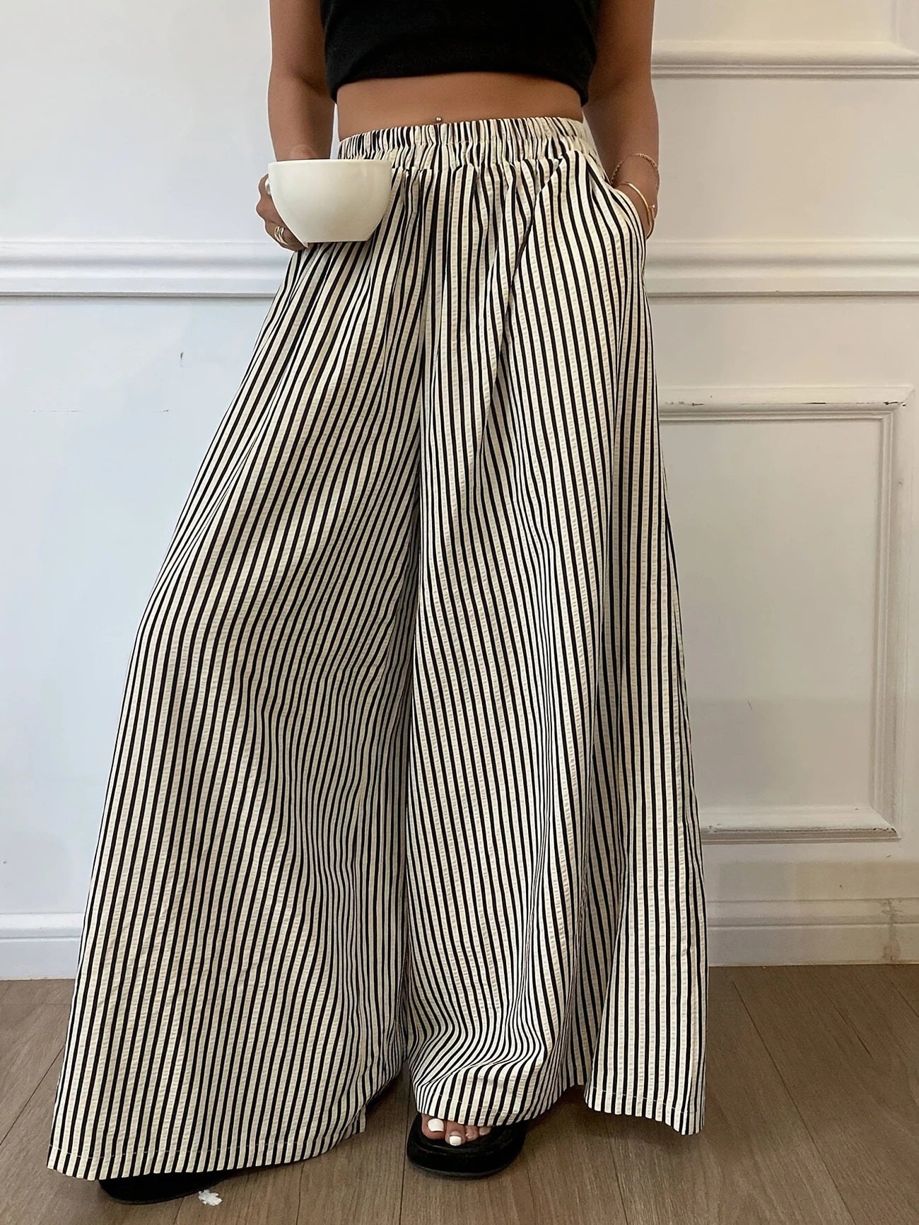 Spring Summer New Casual Versatile Striped Trousers With An Elastic Waist