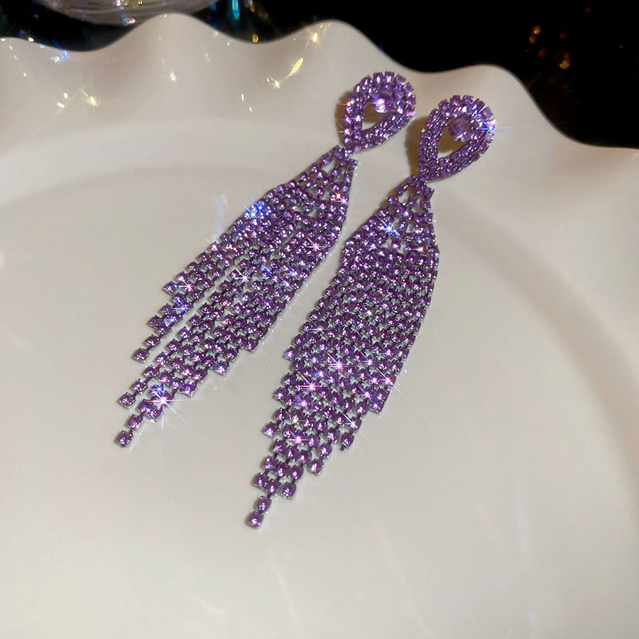 Korean Versatile Crystal Earrings For Women Purple Flower Rhinestone Luxury