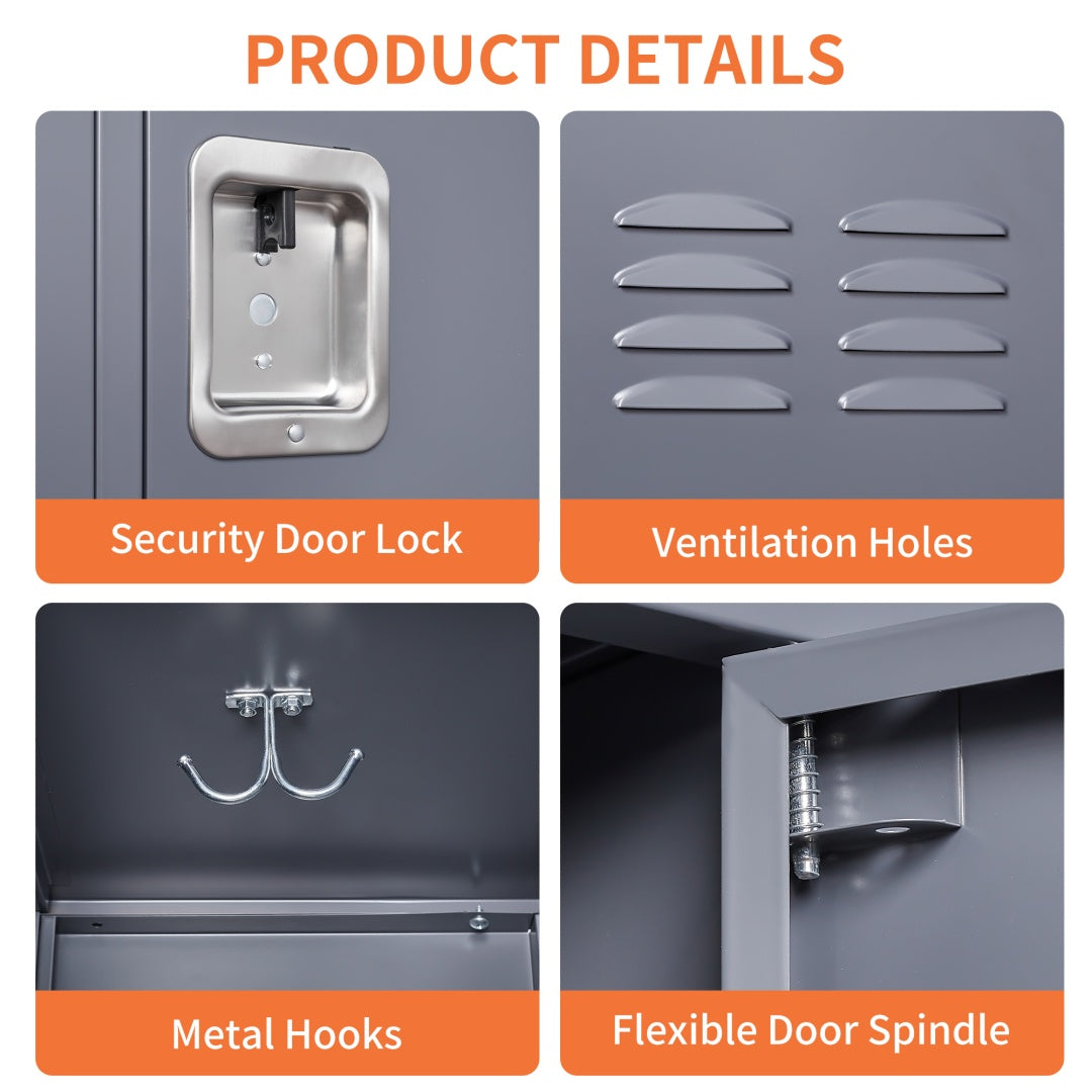 3 Door 72in H Metal Lockers With Lock For Employees,Storage Locker Cabinet For Home Gym Office School Garage,Gray