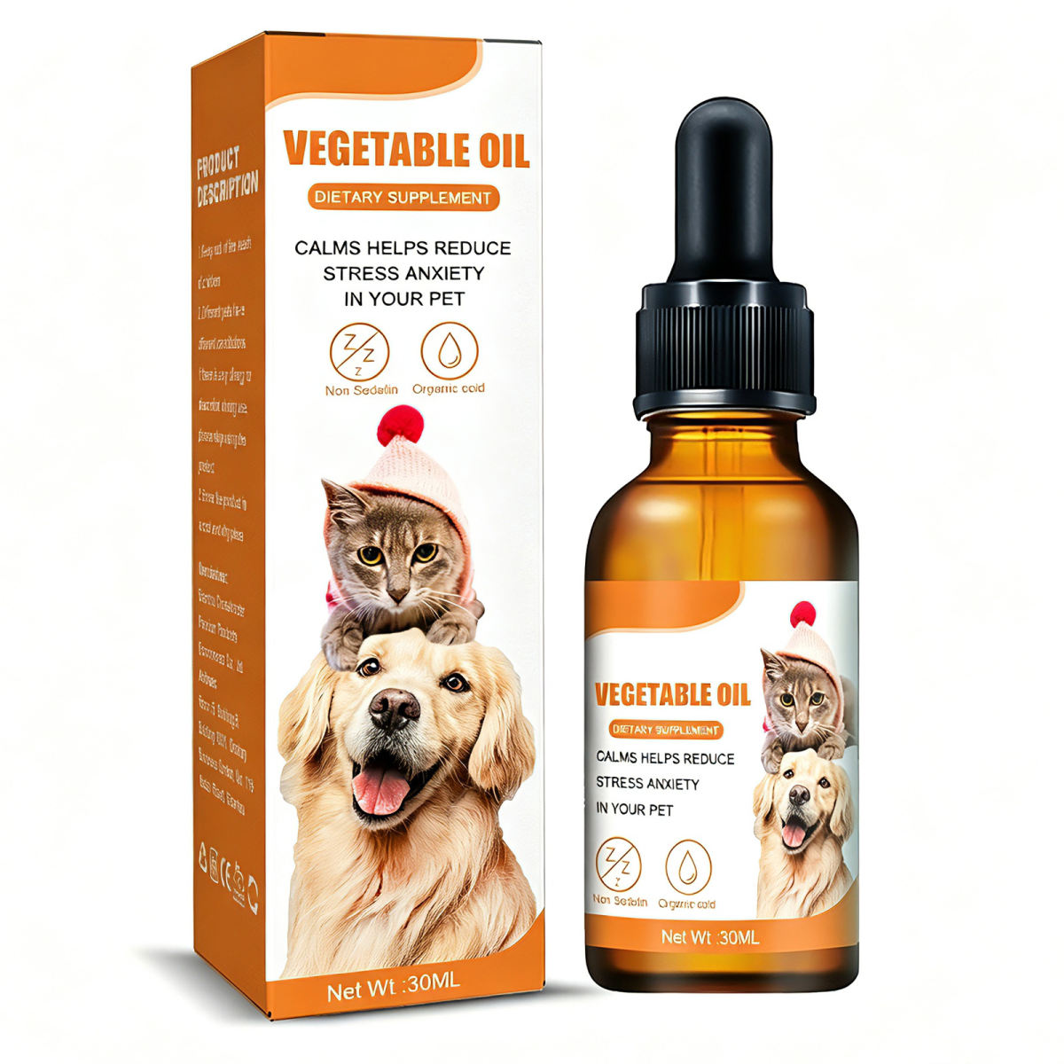Pet Calming Hemp Oil For Dogs & Cats, Natural Anxiety Relief Supplement, Improve Appetite & Support Pet Health, 30ml