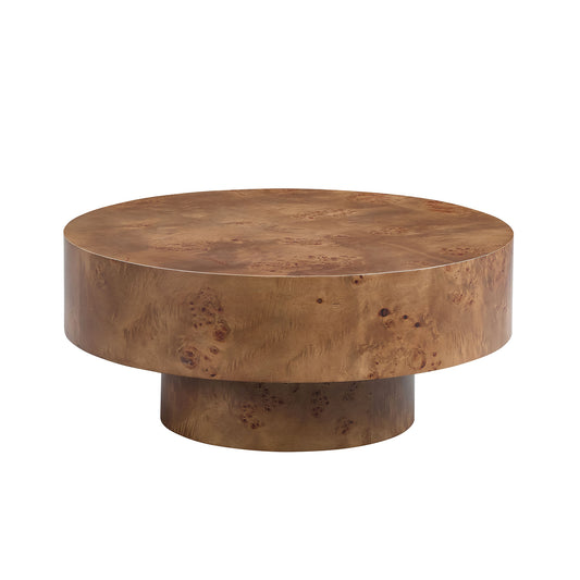 31.49   Burl Wood Veneer Coffee Table And Sturdy Pedestal For Living Room Office Apartment Walnut