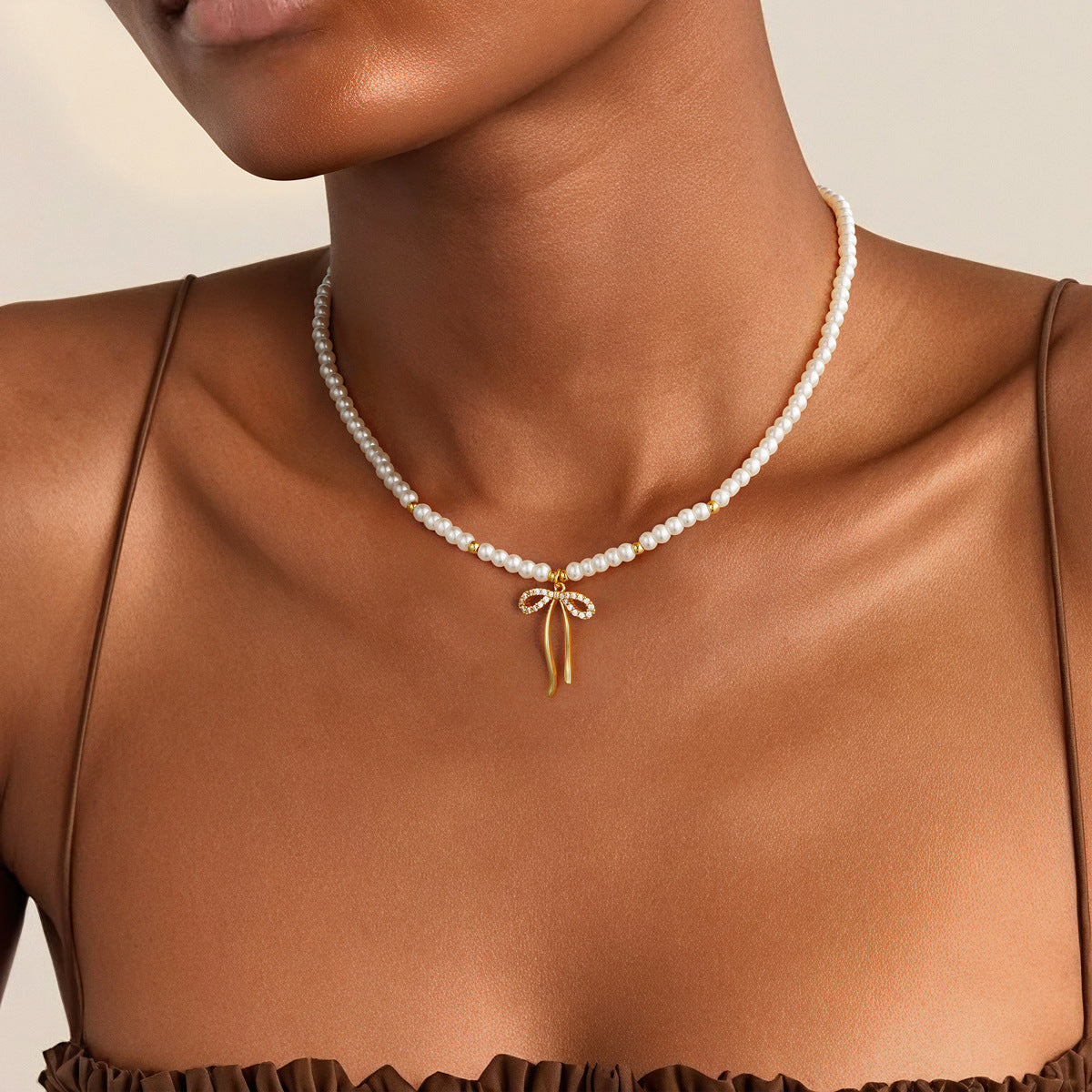 Best Selling European American Jewelry, Niche Bow Design Necklace Inlaid Pearls, Elegant Versatile Clavicle Chain For Women