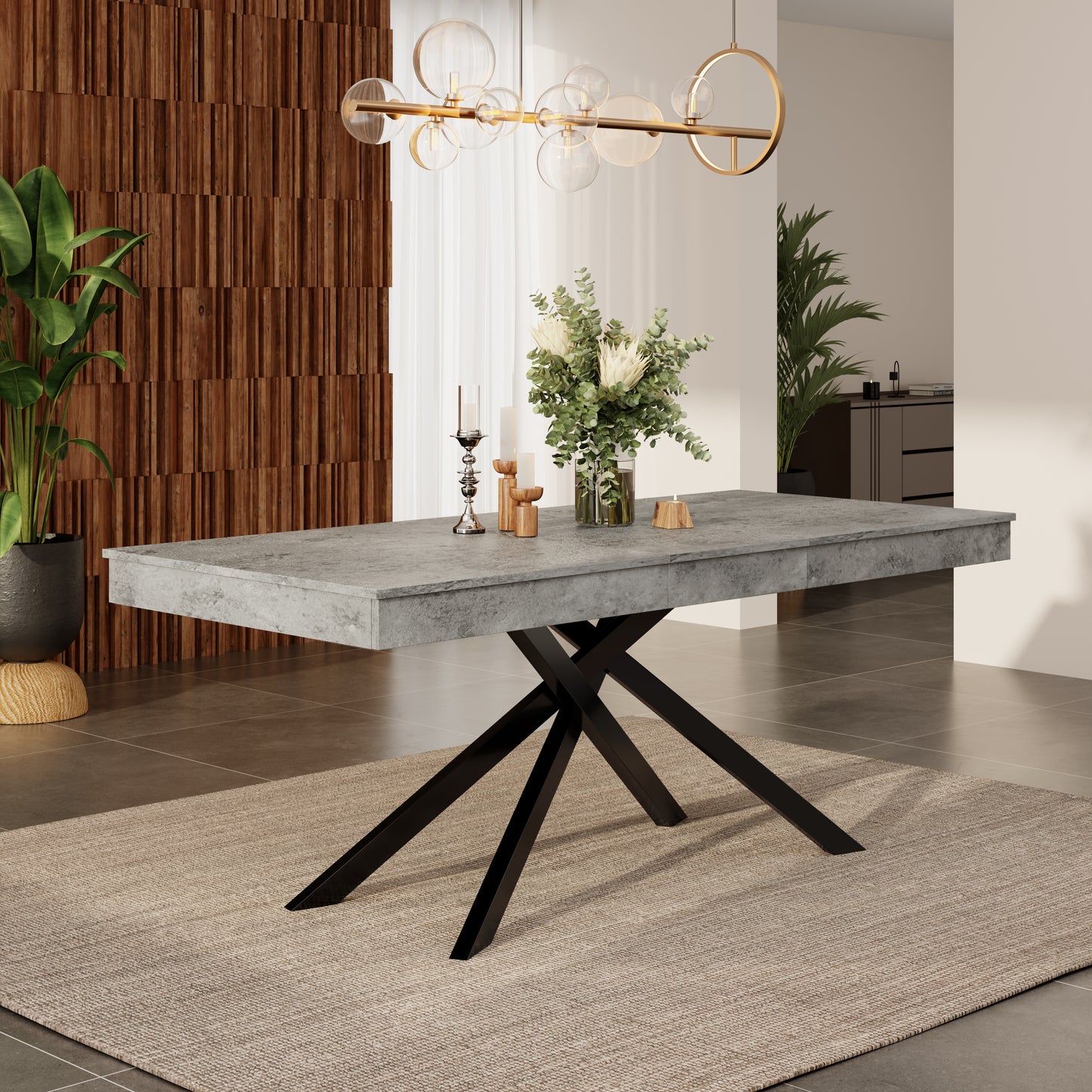 Extendable Dining Table, 140 180x80 Cm, Suitable For 6-8 People, Right Shape, Thickened Table Top, Metal Legs, Simple Style, Table For Dining Room, Kitchen, Living Room, Grey