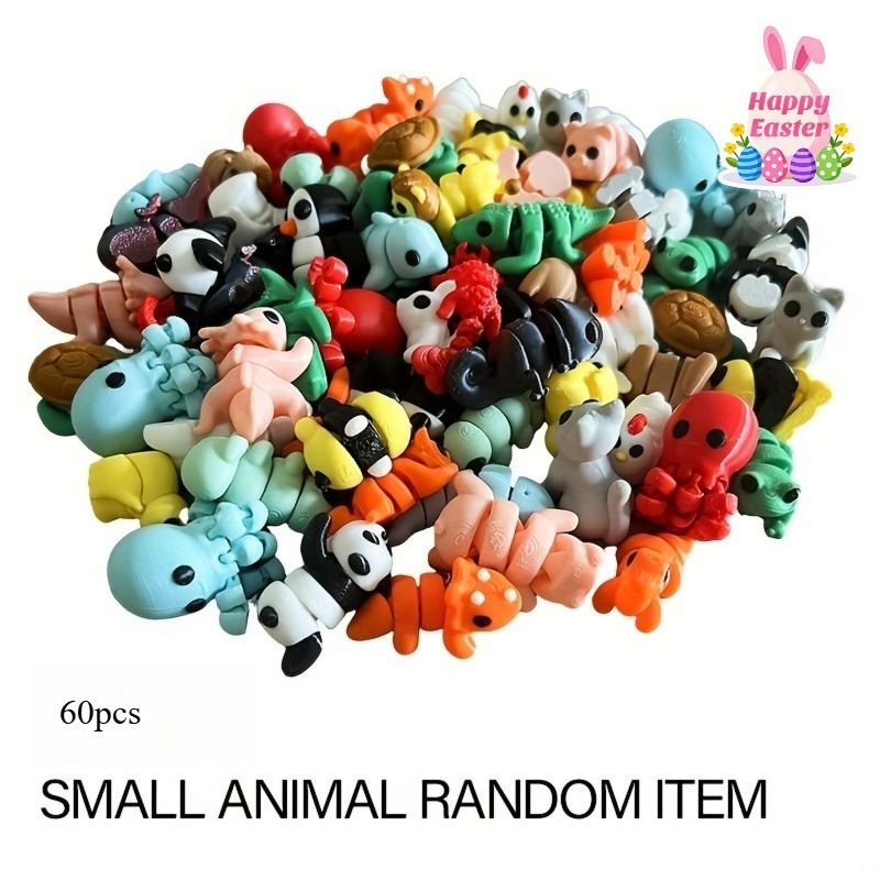60PCS Random Small Animal Figurine Set, 3D Printed Mini Articulated Animal Assortment, Cute Mini Desk Decor And Micro Landscape Ornaments