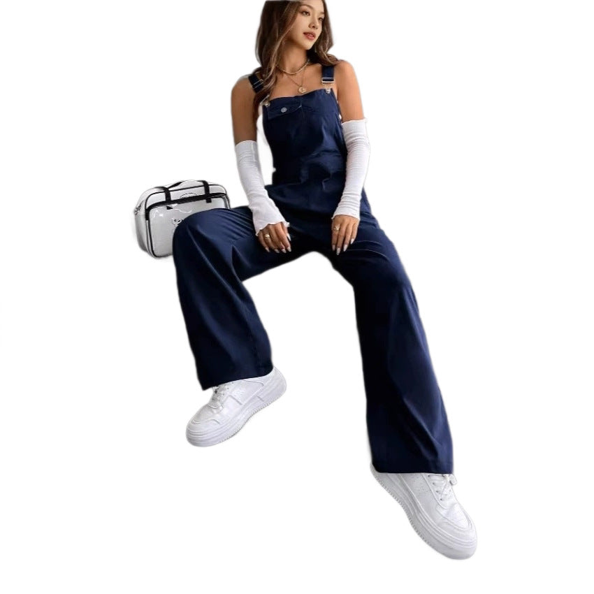 Womens Overalls Loose-fitting Straight-leg Casual Fashion Solid-color Trousers