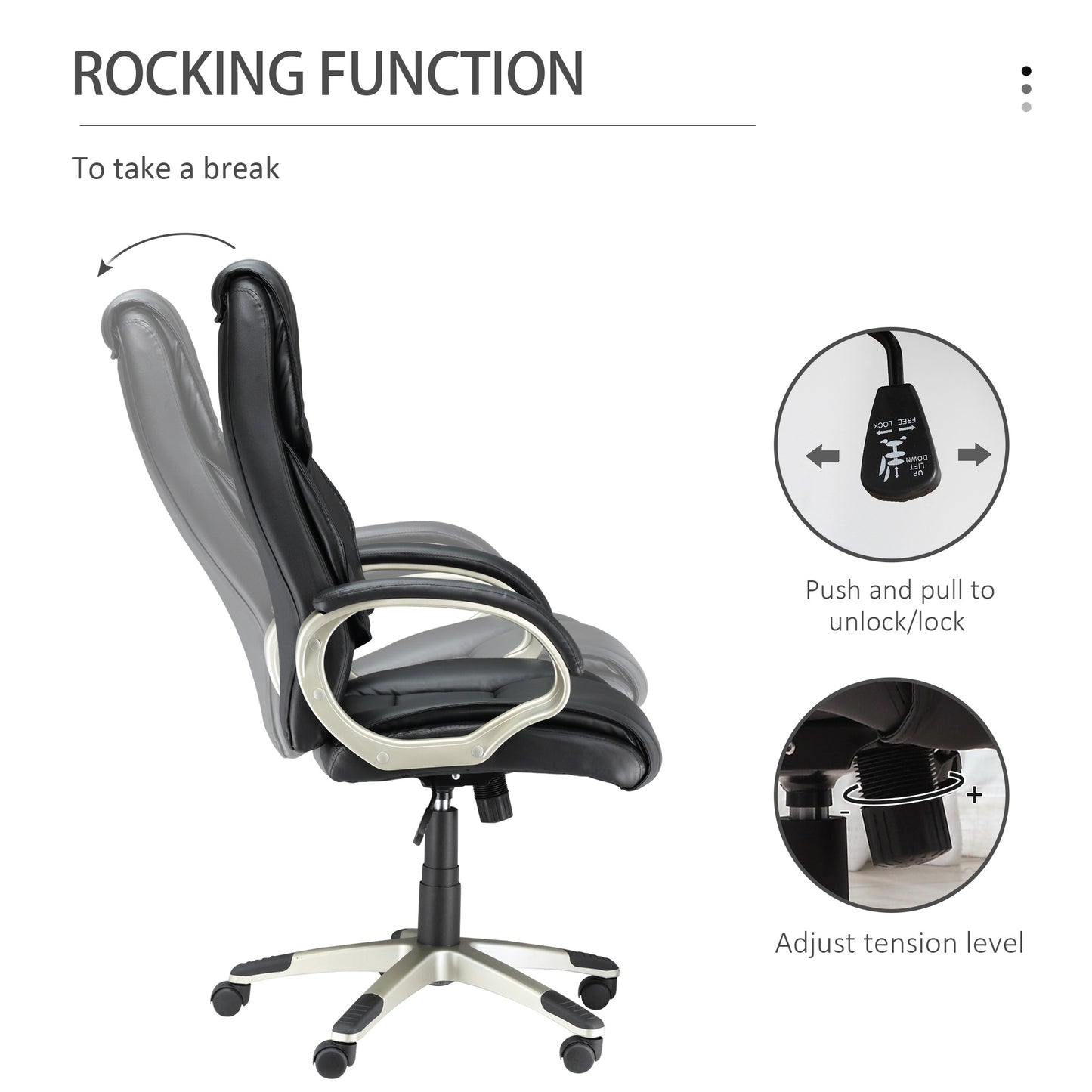 Home Office Chair High Back Computer Desk Chair With Faux Leather Adjustable Height Rocking Function Black
