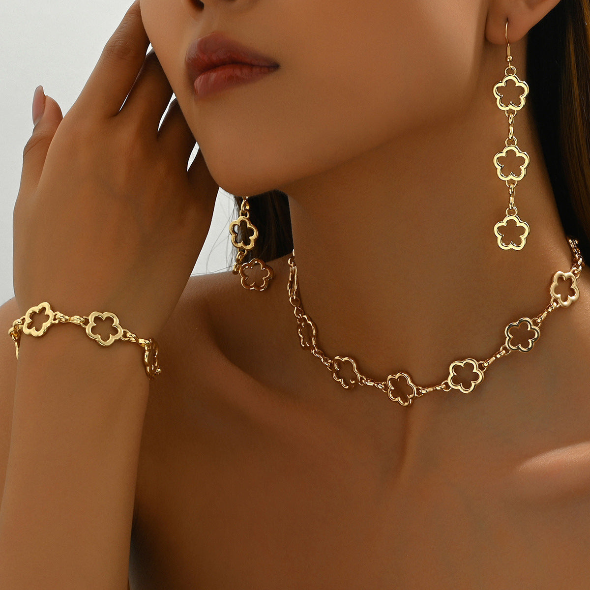 Niche Japanese Korean Style Women Jewelry Set, Forest Plum Blossom Design Long Pendant Necklace & Tassel Drop Earrings Matching Bracelet