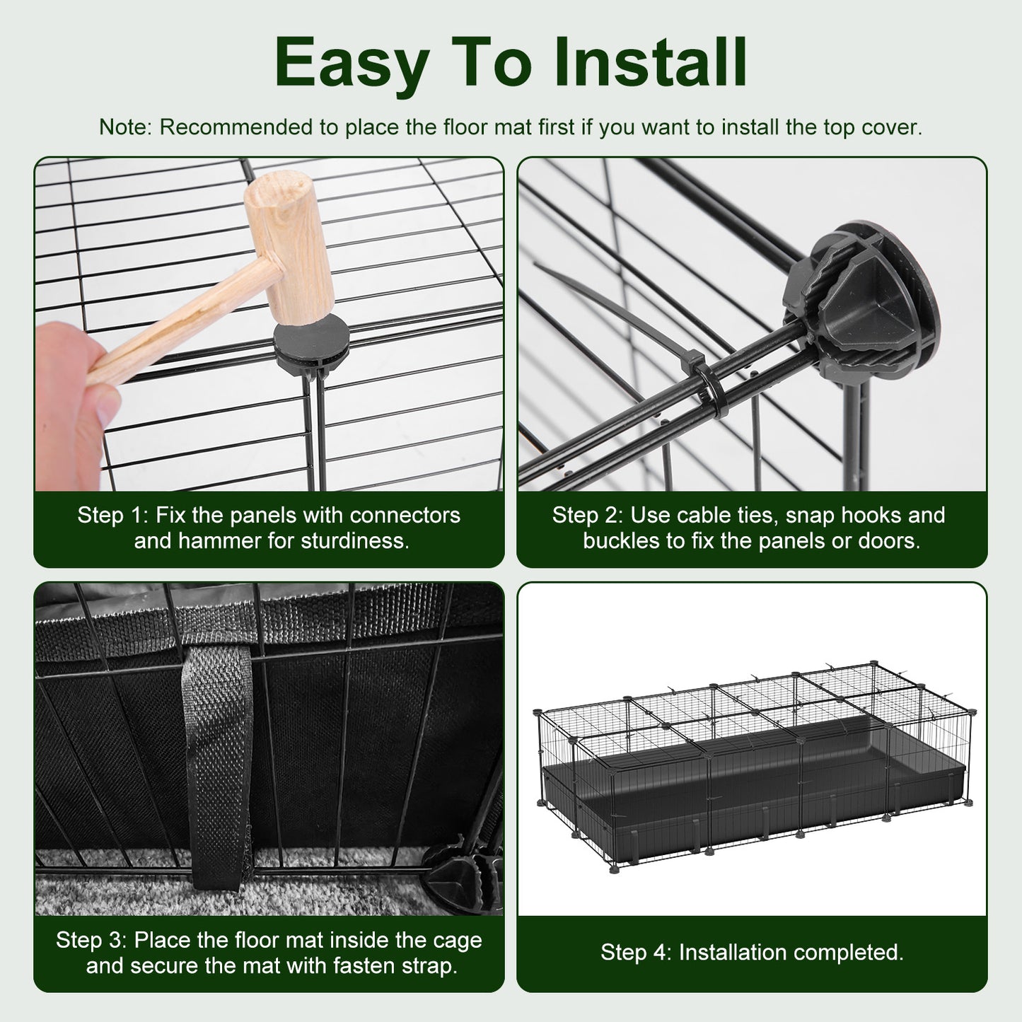 47x24x12IN Guinea Pig Cage Small Animal Playpen DIY Metal Pet Enclosure With 20 Panels Waterproof Floor Mat For Hedgehogs Chickens Ducklings Rabbits Hamsters