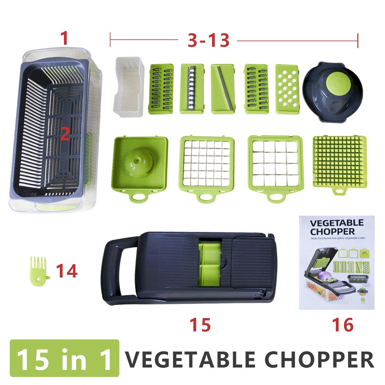 15 In 1 Vegetable Chopper Fruit Cutter Food Onion Veggie Dicer Slicer Peeler Kitchen