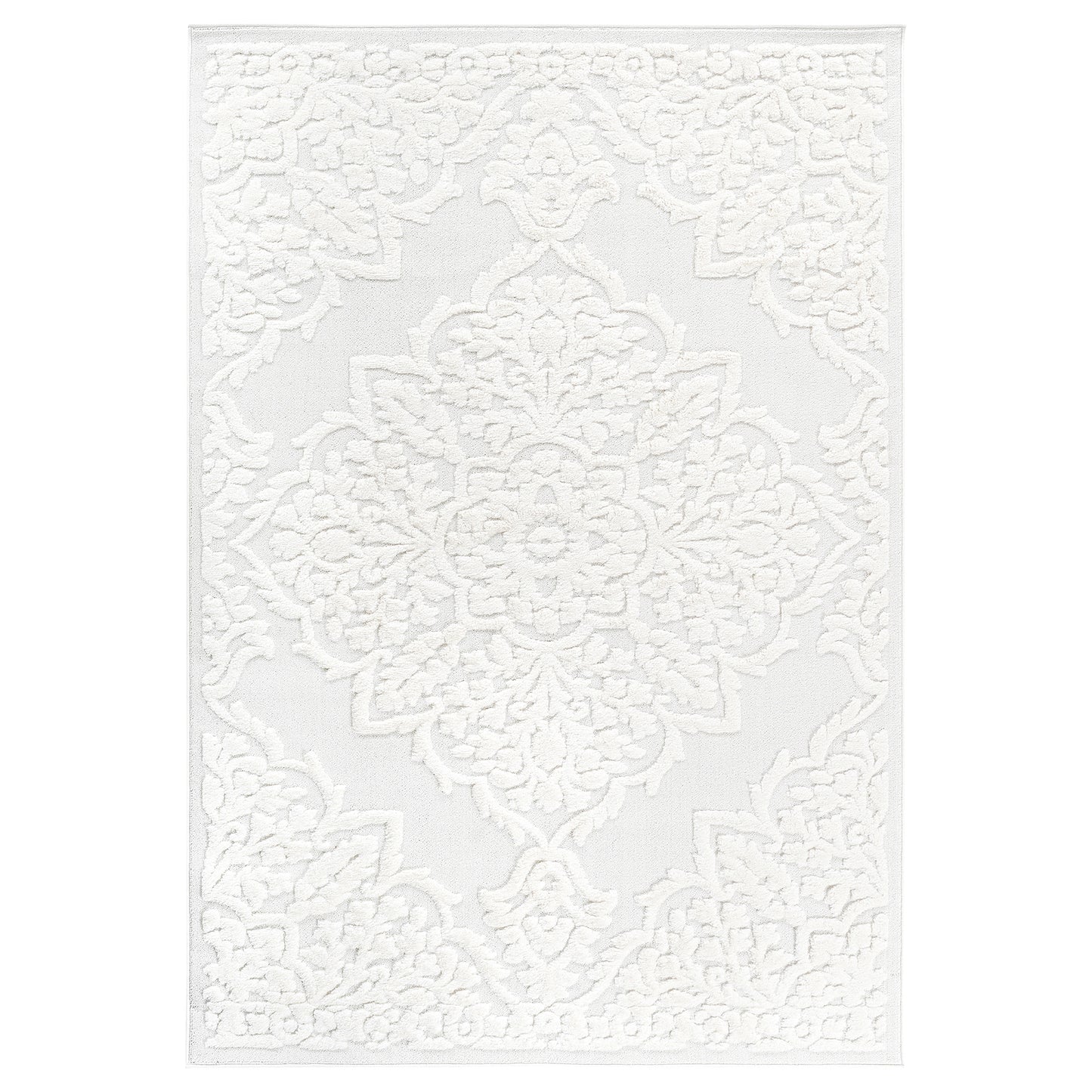 Step Collection High-Low Medallion Cream Cream Indoor Area Rug, 6'7''x9', Modern, Contemporary, Geometric, Bohemian, Bedroom, Kitchen, Living Room, Non Shedding Carpet