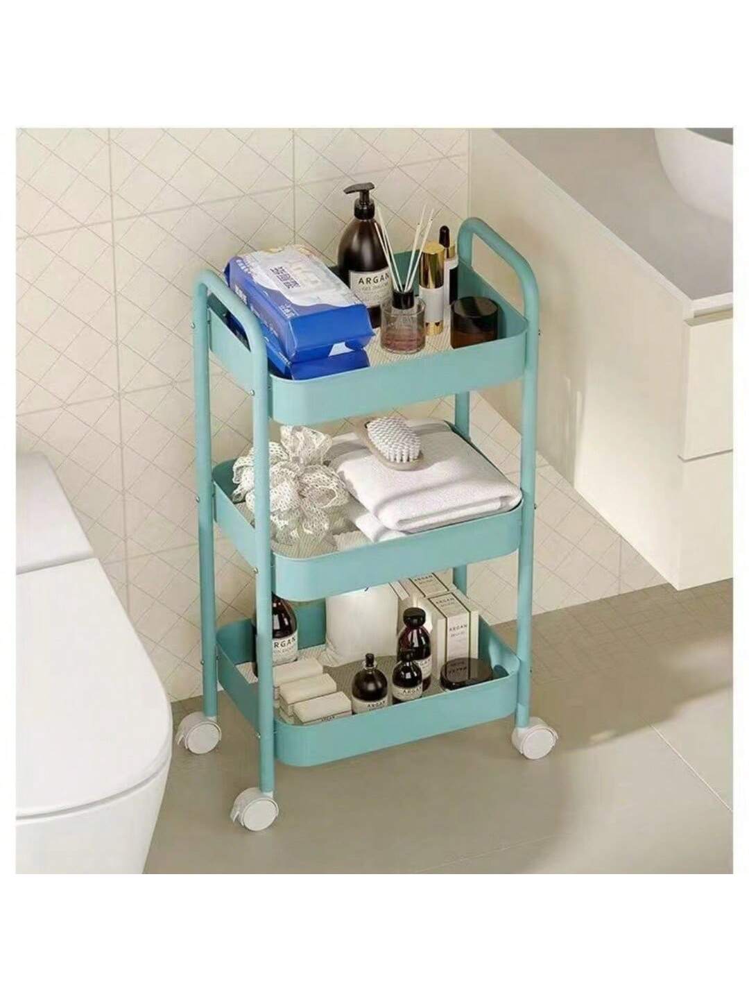 3-Tier Trolley On Wheels - Storage Cart For Kitchen, Beauty Salon, Bedroom, Bathroom And Office - Multi-Functional Mobile Storage Cart