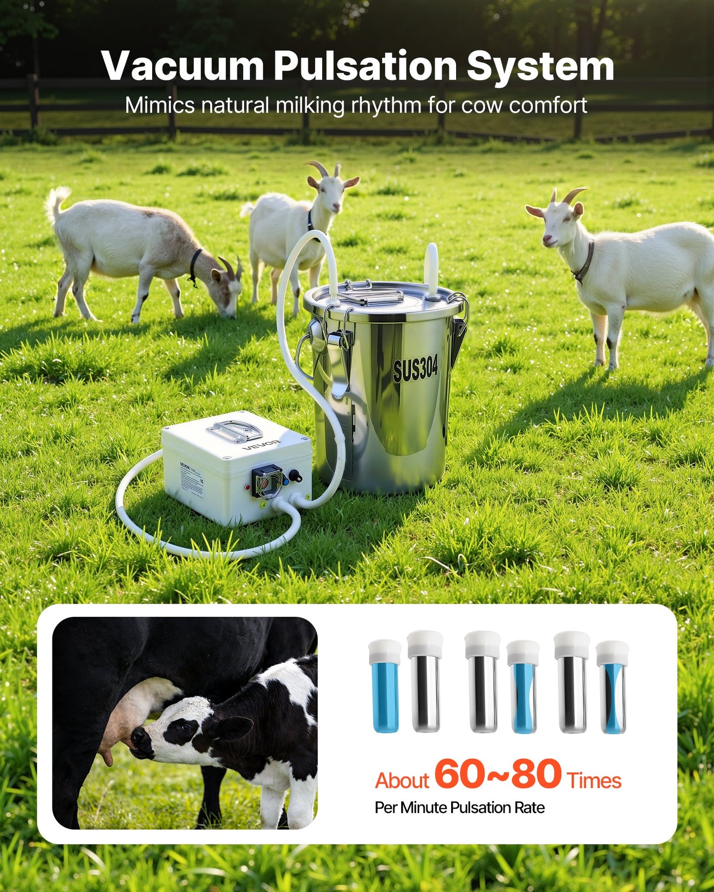Goat Milking Machine, 1.8 Gal / 7 L Food-Grade Stainless Steel Bucket, 4 Teat Cups For Cows And Goats, With 8000 MAh Rechargeable Battery, Electric Pulsation Milking Machine Portable Milker
