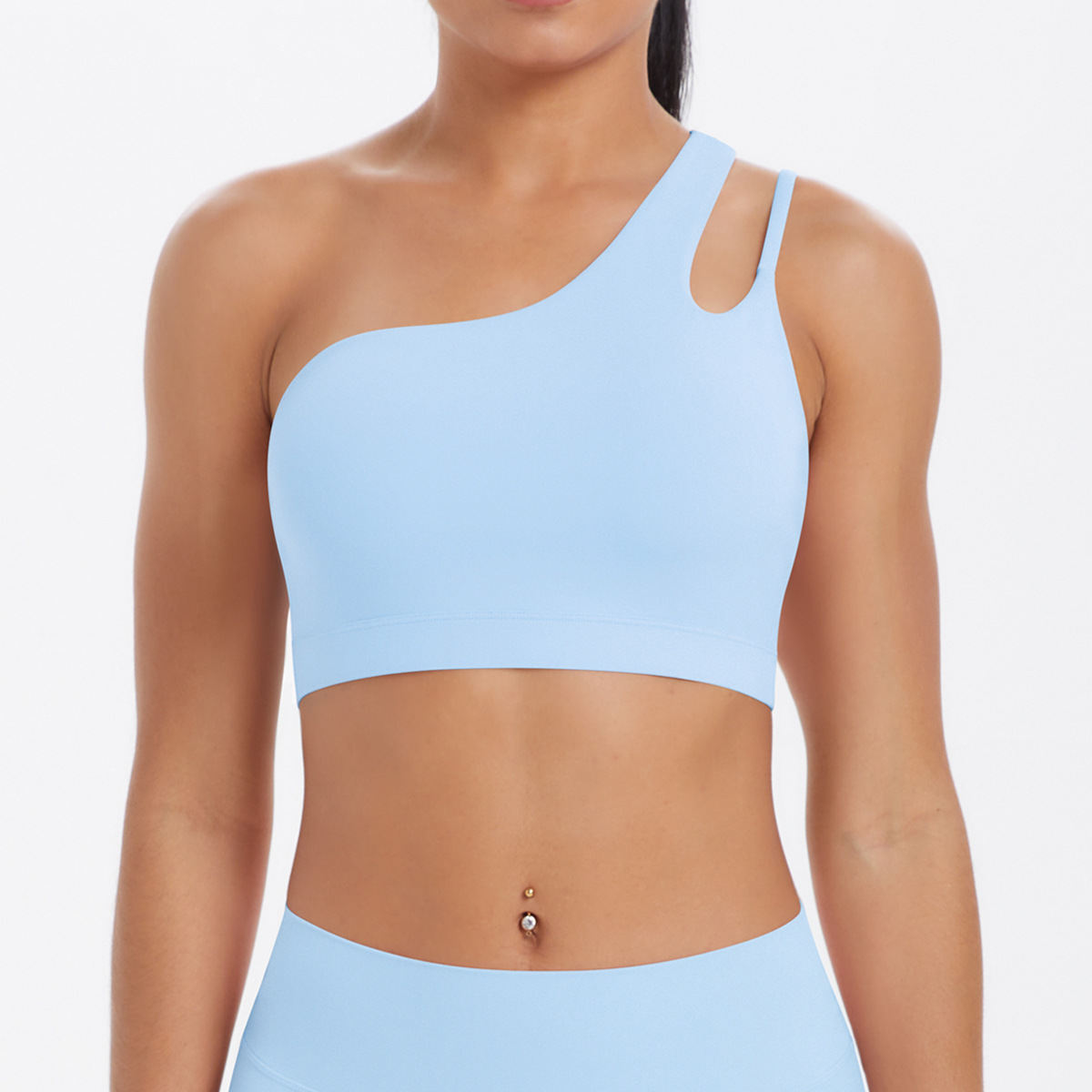 One-Shoulder Back-Slimming Yoga Bra Nude-Looking Push-Up Sports Underwear