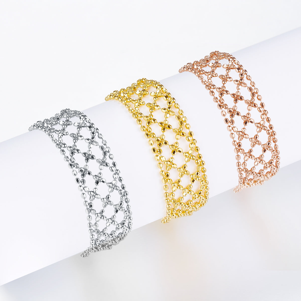 S925 Sterling Silver Hollow Flower Ring 0.8g Ultra-Light 14-21mm Adjustable 8.3mm Wide 3 Colors Optional Gift Box