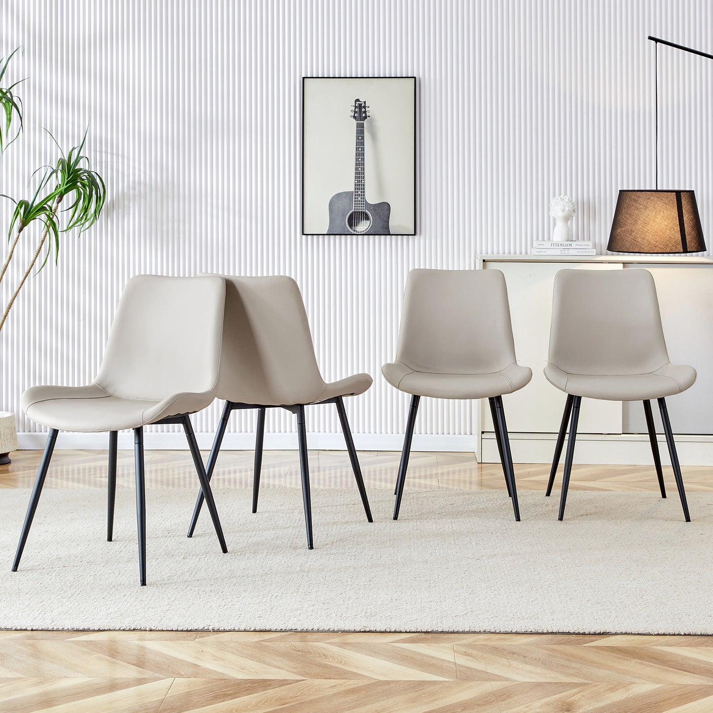 4-piece Set Of Faux Leather Dining Chairs Modern Design With Wide Seat, Backrest & Non-slip Metal Feet For Home Office