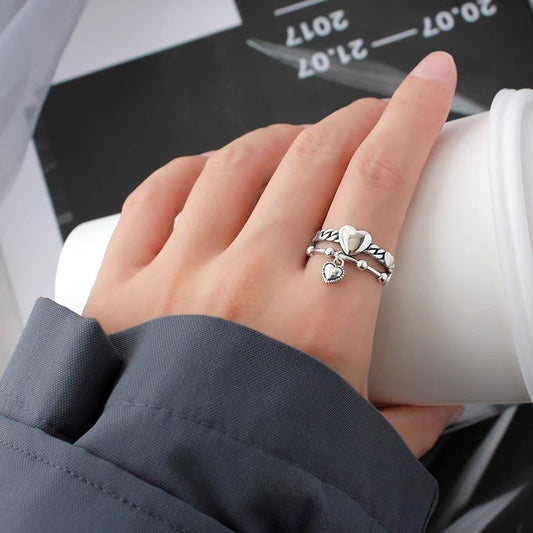 Korean Style 925 Sterling Silver Twisted Chain Ring, Adjustable Open Cuff, Non Tarnish Minimalist Finger Ring