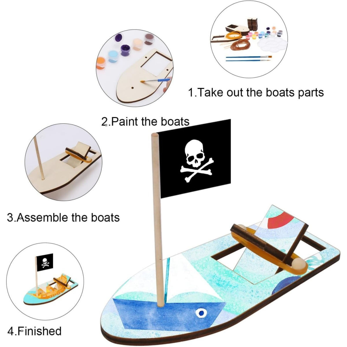 Maritime Craft Kit - Includes 8 Wooden Ships, 12 Colors, Accessories, And Materials For Creative Projects
