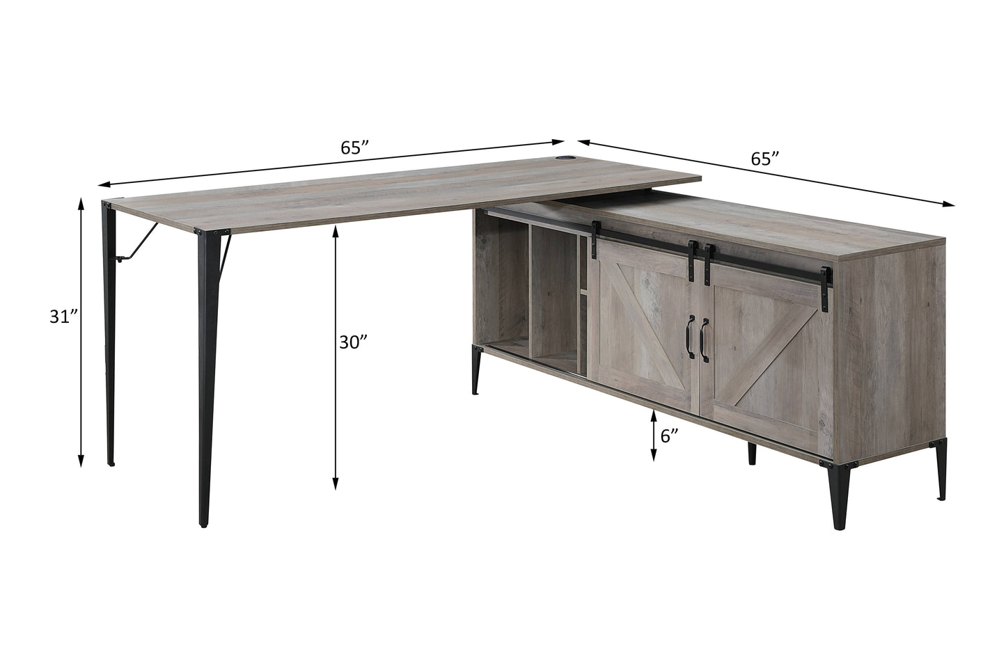 Zakawani Gray Oak & Black Finish Writing Desk With A Cabinet