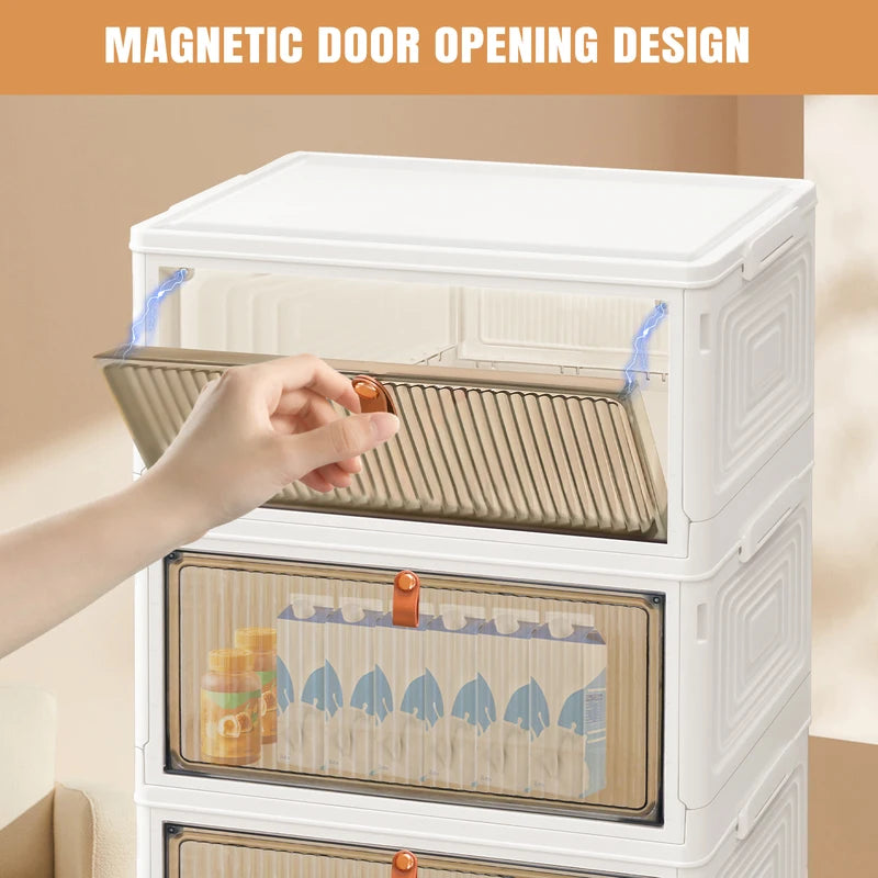 Stackable Storage Boxes With Lids,Sturdy PP Material, Foldable Plastic Storage Unit For Toys Office Supplies Clothes