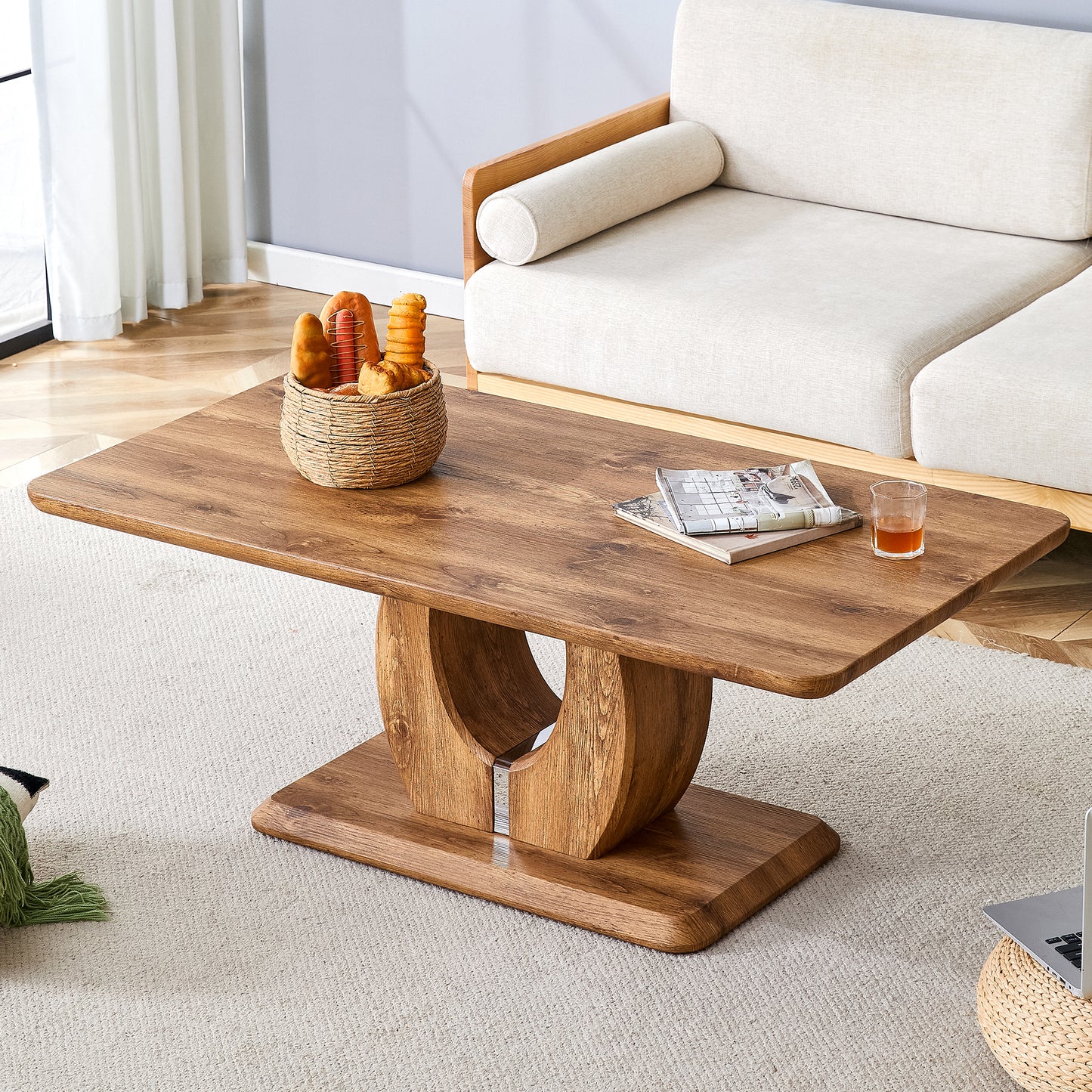 Modern Simple Luxury Rectangular Coffee Table In Wood Color. The Computer Desk. The Game Table. Suitable For Dining Room, Living Room, Terrace, Kitchen. 47 Inx 25.6in18in