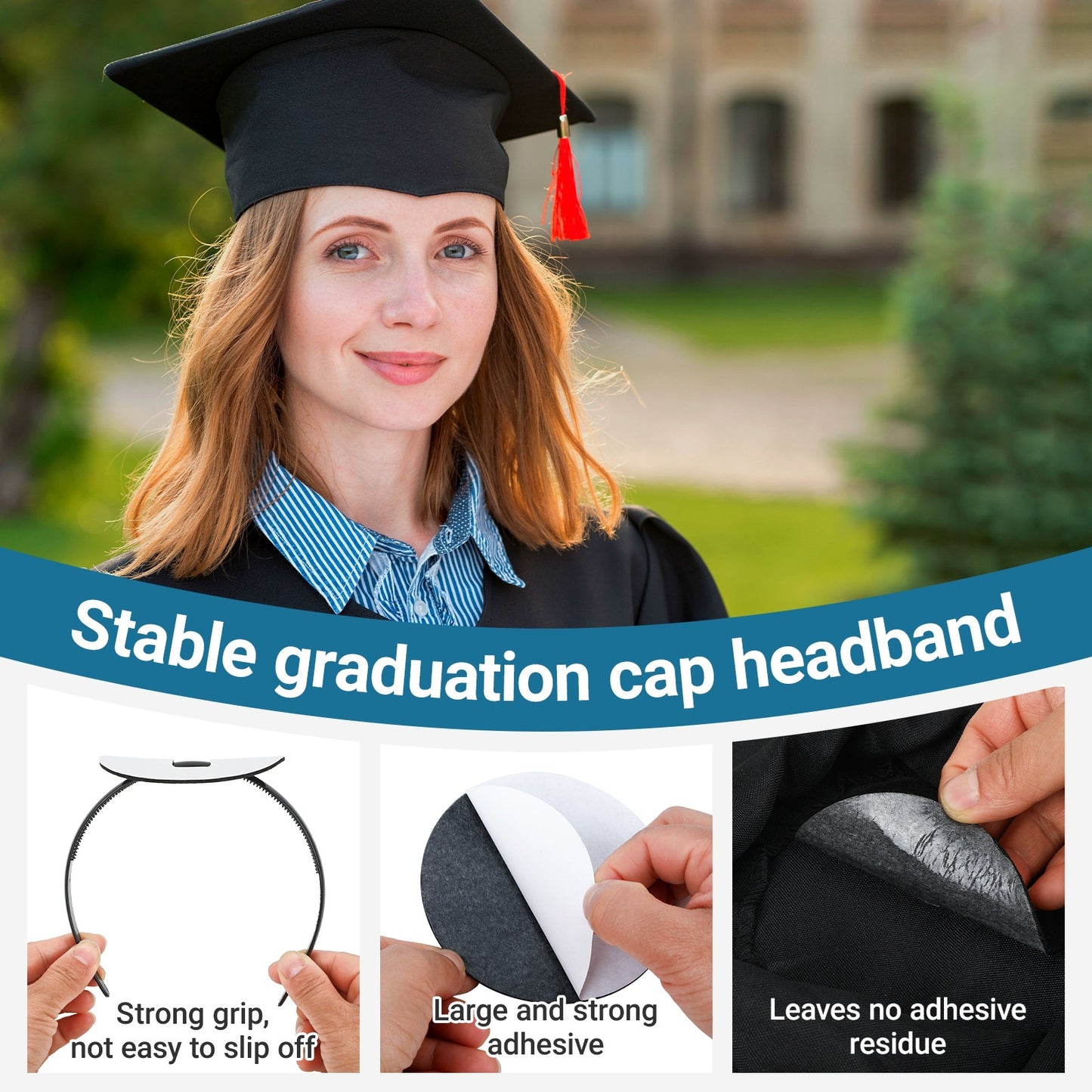 4 Pack Graduation Cap Headband,Grad Cap Band With Adhesive Strip Secures Your Grad Cap Upgrade Insert Hairstyle Hat Accessories Hairband For Graduates Gift