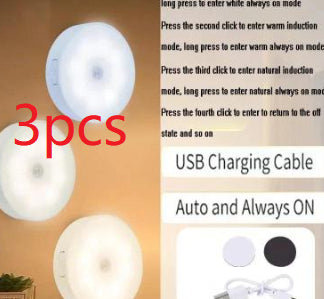 LED Intelligent Human Body Induction Round Charging Magnetic Suction Small Night Lamp