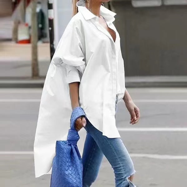 Womens Fashion Plus-Size Lapel Loose-Fit Shirt