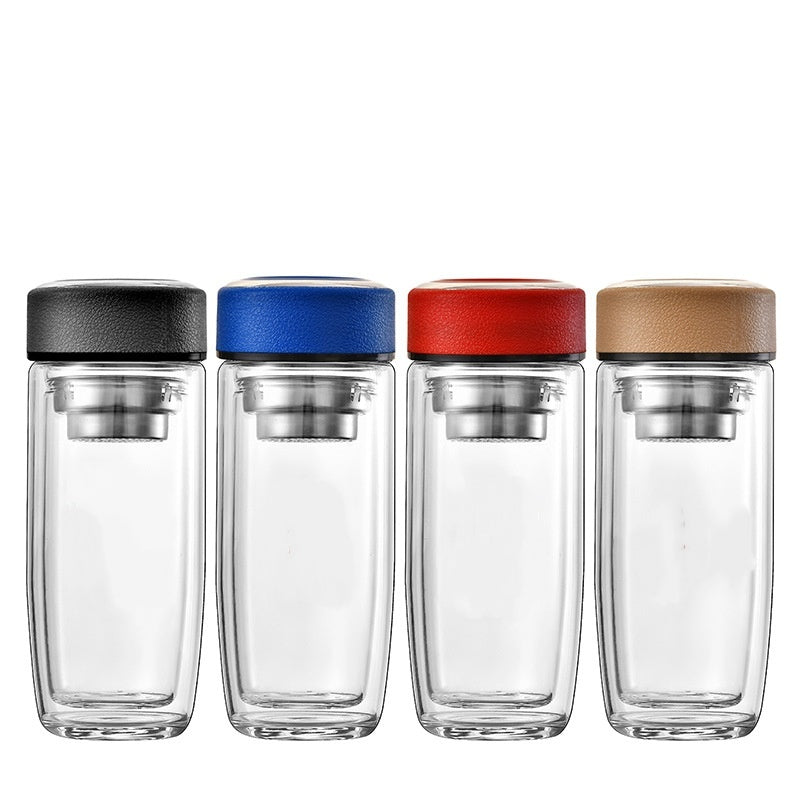 Double-walled Borosilicate Glass Cup With A Built-in Tea Strainer And Leak-proof Design
