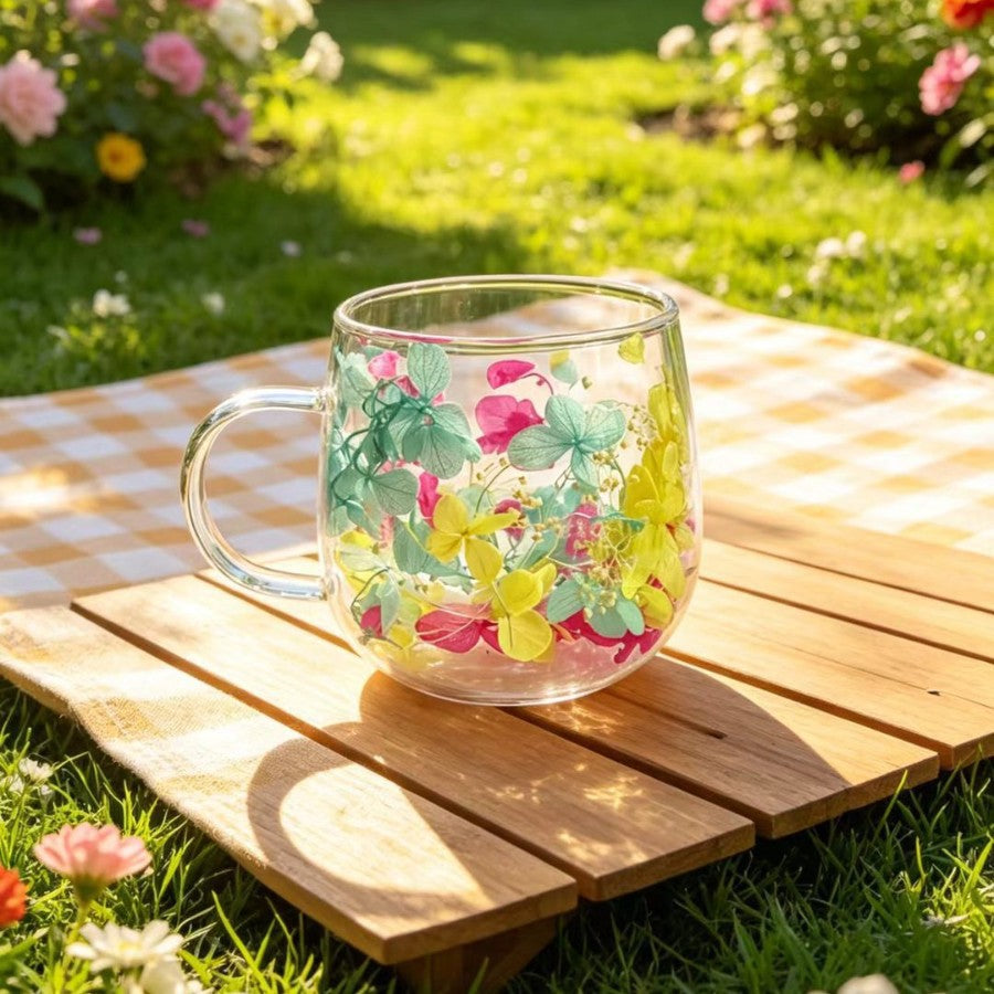High-borosilicate Glass Tea Cup Internet-famous Double Layer Design With Real Flowers Inside