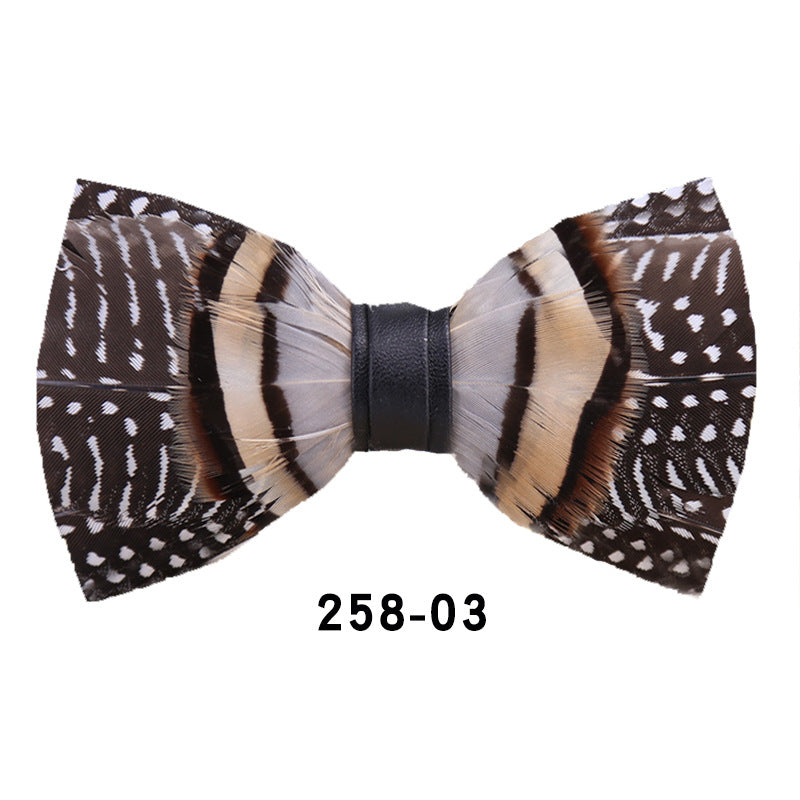 Weijian 258 Black And White Dots Khaki Feather Wedding Groom Best Man Bow Wedding Shirt Men's Bow Tie Bow Tie