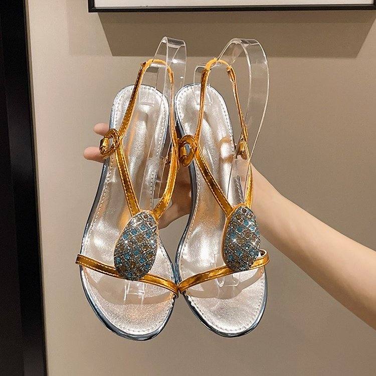 2026 Summer New Women's Rhinestone Open Toe Sandals, Stiletto Heel Single Strap High Heels, Elegant French Style Ladies Shoes