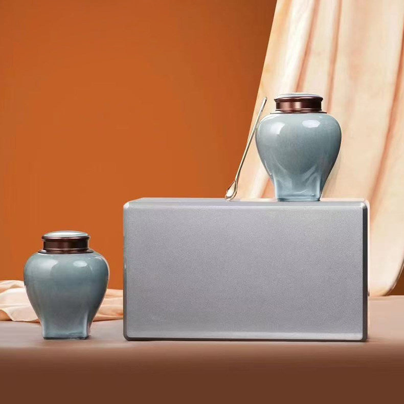 Jianxi Premium Double Ceramic Canister Lacquered Wooden Box For Loose-Leaf Green And Black Tea Empty Gift Box