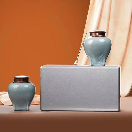 Jianxi Premium Double Ceramic Canister Lacquered Wooden Box For Loose-Leaf Green And Black Tea Empty Gift Box