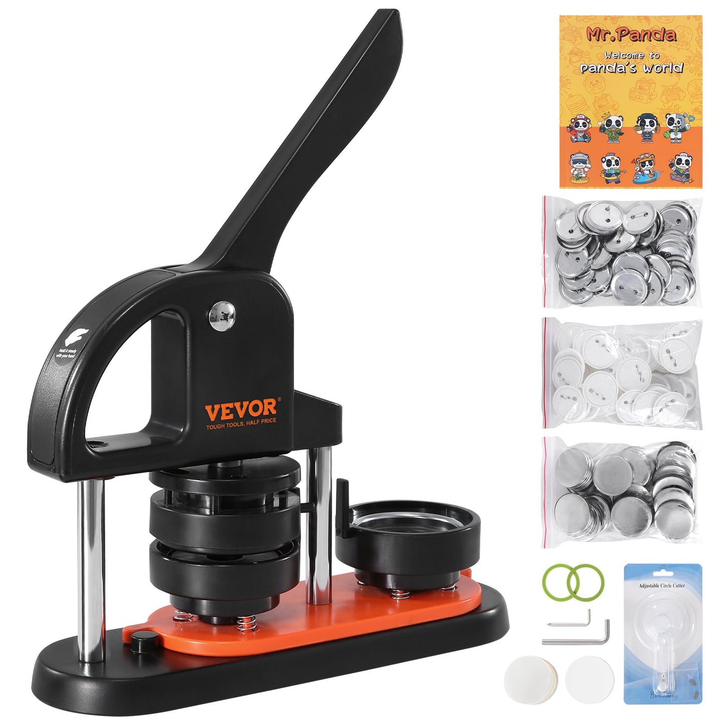 VEVOR Button Maker Machine, 2.28 Inch 58mm Pin Maker With 100pcs Button Parts, Ergonomic Arc Handle Punch Press Kit, Button Maker With Panda Magic Book, For Children DIY Gifts And Christmas