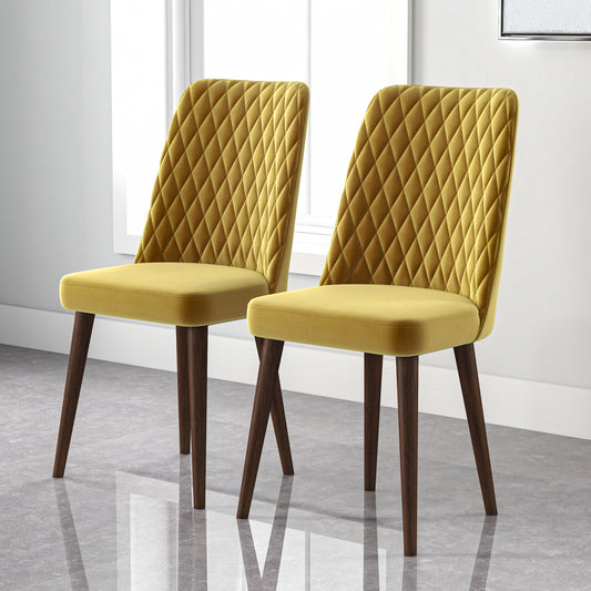 Easy To Clean With Removable Covers Katie Mid-Century Modern Velvet Dining Chair   Set Of 2   In Yellow, Solid Wood Structure, 28 X 18 X 36 Inches For Home Kitchen