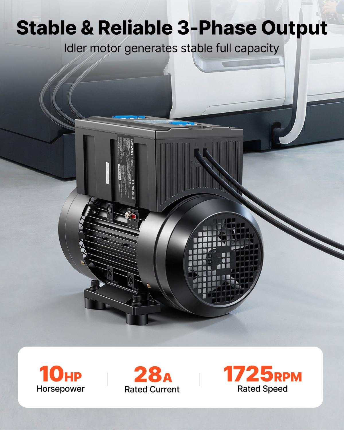 Single Phase To 3-Phase Rotary Converter, 10HP 28A 208-240V Input/Output Rotary Phase Converter - Expandable To Higher Horsepower For Heavy-Load Equipment