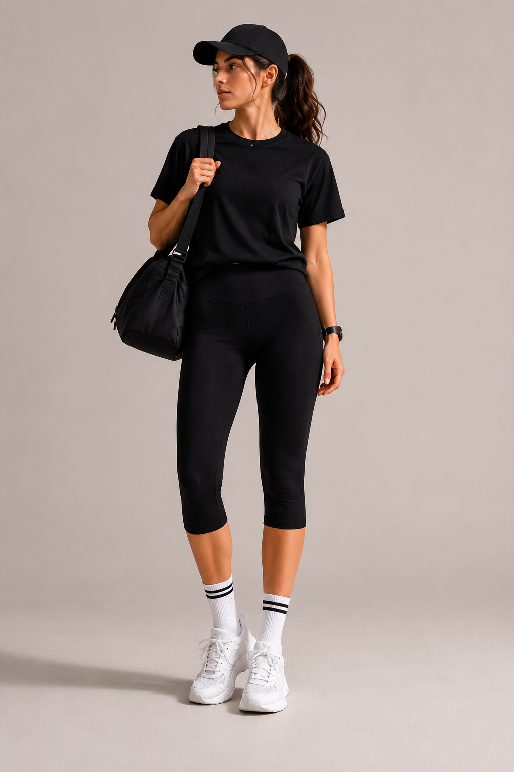 Women's High Waist Capri Leggings With Side Pocket Stretch Cropped Active Pants