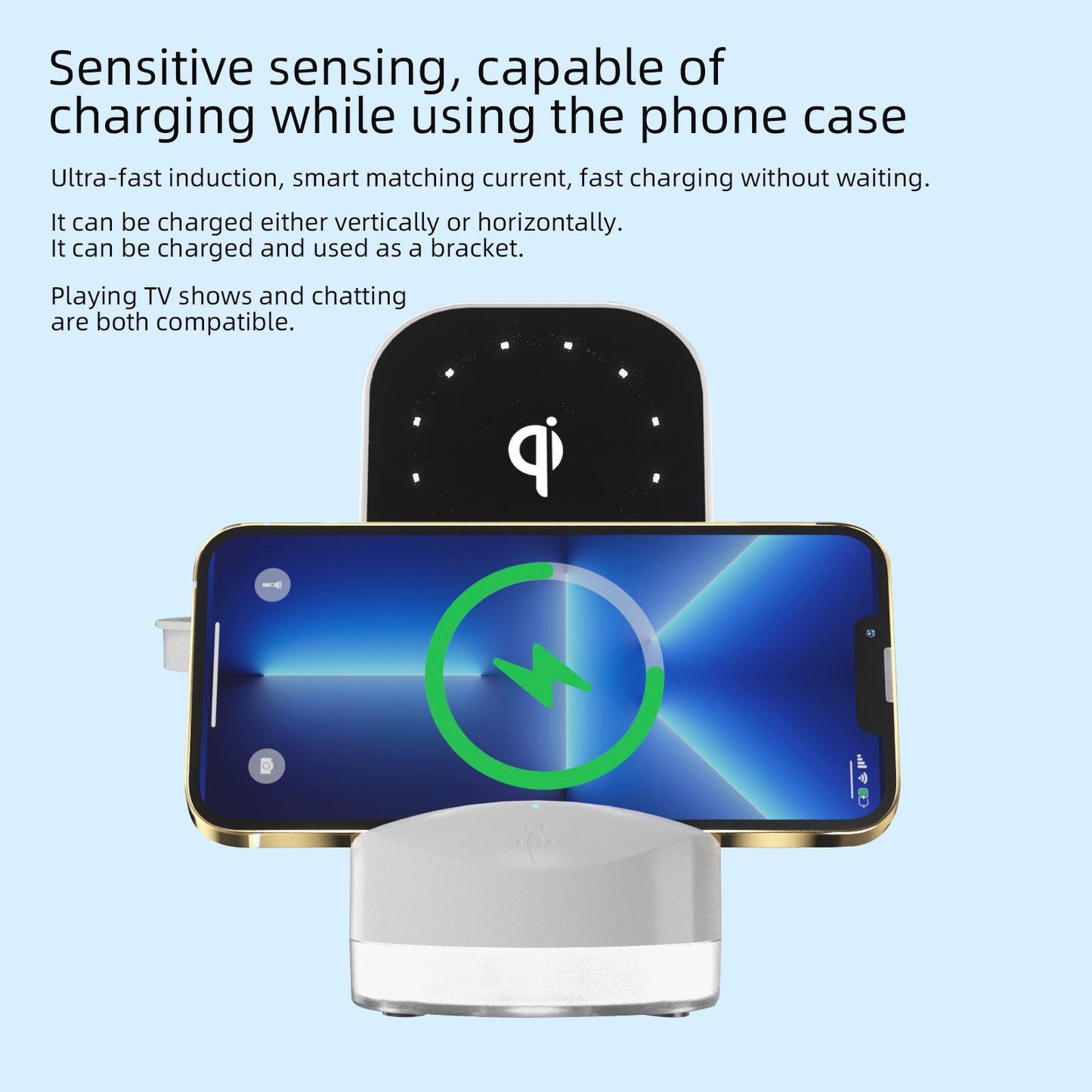 Intelligent Automatic Alignment Three-in-one Wireless Fast Charging Charger Comes With A Watch. The Wireless Charging Cable Is Fully Certified And Can Be Touched By Nightlight.