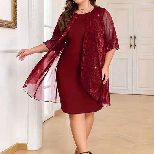 Womens Solid-color Mesh Fashion Casual Comfortable Dress