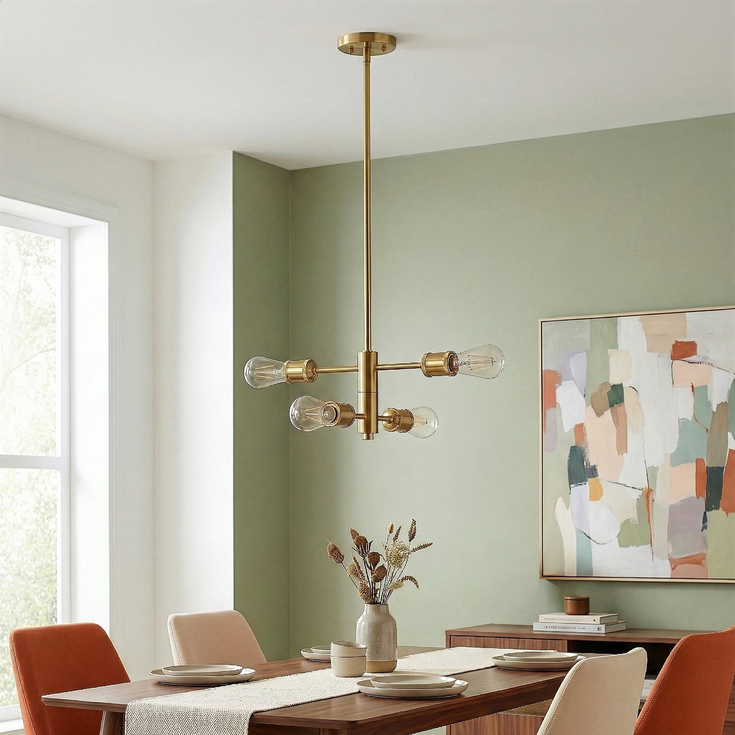 Trellis Four Lights Modern Gold Chandelier Vintage Pendant Fixture For Living Room Dining Kitchen 15  W X 6.75  H